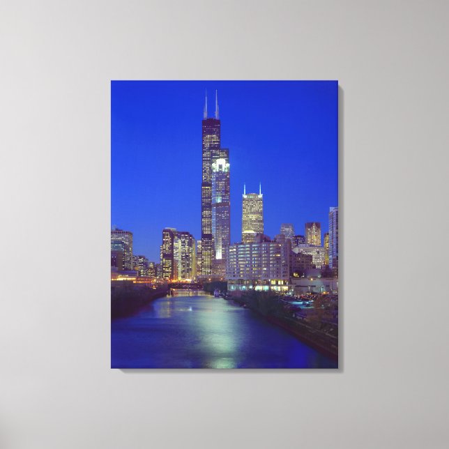 Lienzo Chicago, Illinois, horizonte al anochecer con Chic (Anverso)