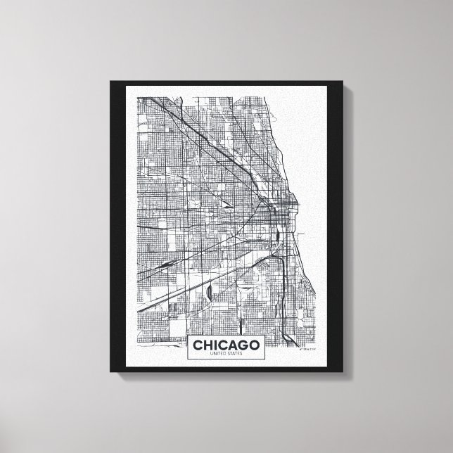 Lienzo Chicago, Illinois | Mapa de ciudades blancas y neg (Anverso)