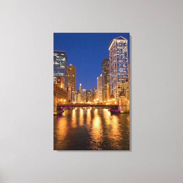 Lienzo Chicago, Illinois, Skyline y Chicago River at (Anverso)