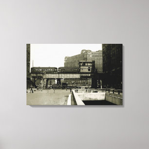 LIENZO CHICAGO MERCHANDISE MART TROLLEY TRAIN WATERCOLOR