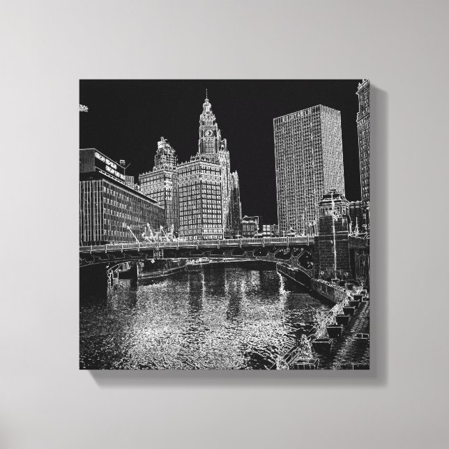 Lienzo Chicago River 1967 Wrigley Building Sun Times Bldg (Anverso)