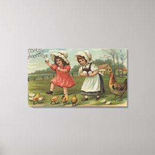 Lienzo Chicas de Pascua GreetingLittle que sostienen los