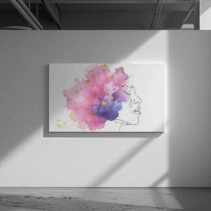 Lienzo Chicas de una línea enfrentan nubes azules rosas c