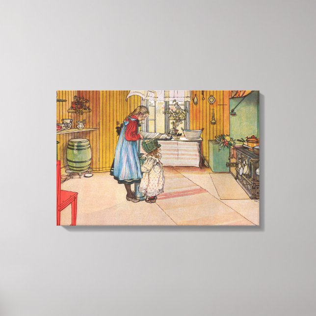 Lienzo Chicas en la cocina (arte sueco clásico) (Anverso)