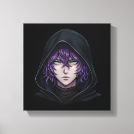 Lienzo Chico de Anime con Capucha Oscura y Cabello Púrpur