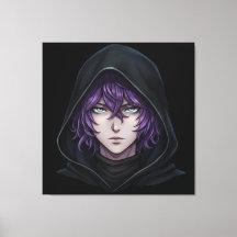 Chico de Anime con Sudadera Oscura y Cabello Púrpu