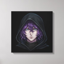 Chico de Anime con Sudadera Oscura y Cabello Púrpu