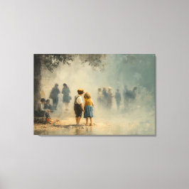Lienzo Children in Misty Street Impressionist Scene