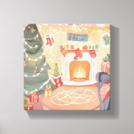 Lienzo Chimenea de Navidad en acuarela