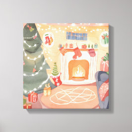 Lienzo Chimenea de Navidad en acuarela