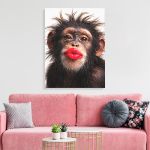 Lienzo Chimpancé con lápiz labial rojo