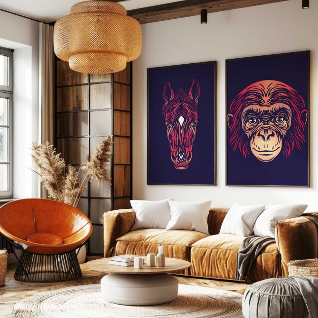 Lienzo Chinese Zodiac Monkey Wall Art Print Japandi Decor (Chinese Zodiac Monkey Wall Art Print Japandi Decor by TinkPrints
)