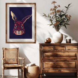 Lienzo Chinese Zodiac Rabbit Wall Art Print Rustic Decor