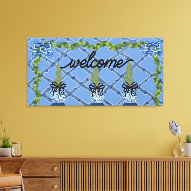 Lienzo Chinoiserie Blue Ginger Jars Topiary (Insitu (Sala de estar))