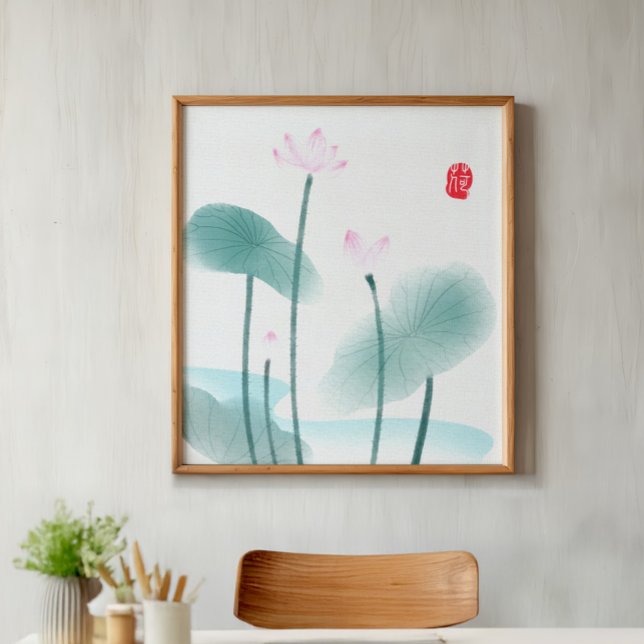 Lienzo Chinoiserie Tinta china Pintar Lotus Floral (Subido por el creador)