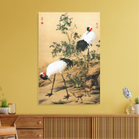 Chinoiserie Vintage Grullas de Corona Roja y Rosas