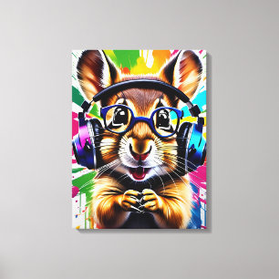 Lienzo Chipmunk en audífonos, graffiti