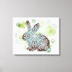 Lienzo Chocolate Brown y Blues Mandala Bunny + Corazón