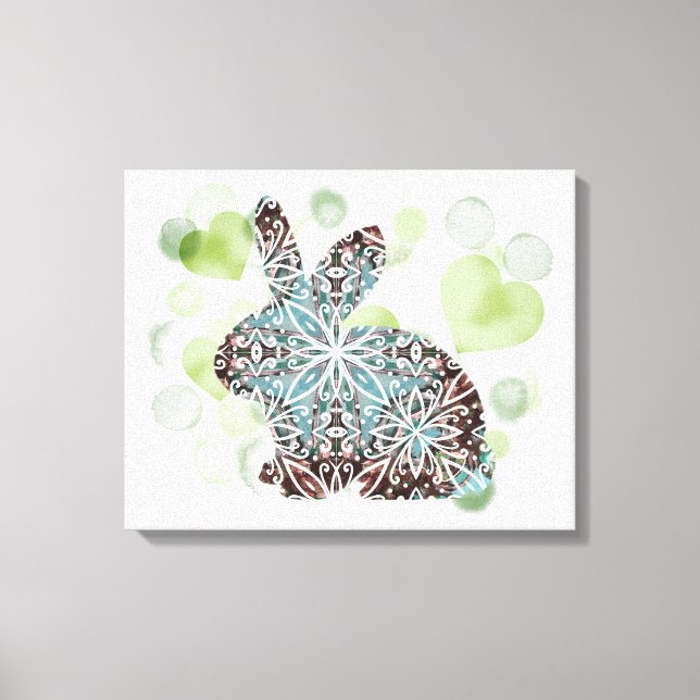 Lienzo Chocolate Brown y Blues Mandala Bunny + Corazón (Anverso)