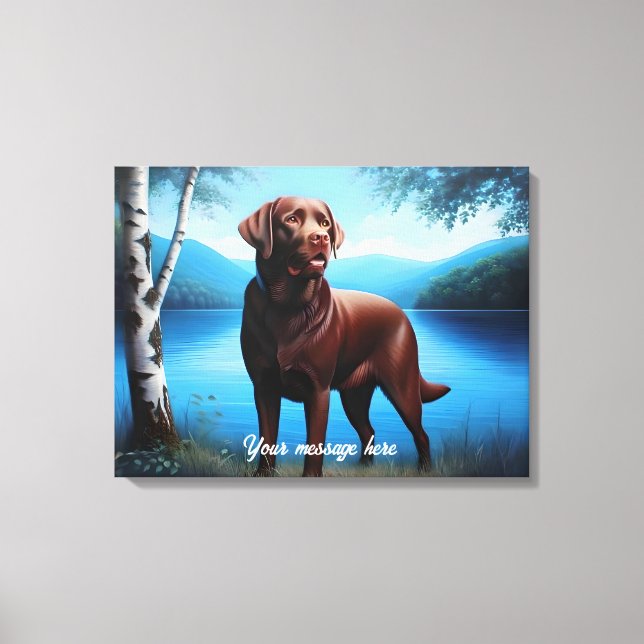 Lienzo Chocolate Labrador y Blue Lake (Anverso)