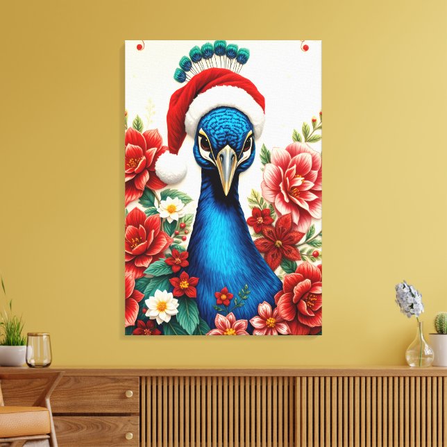 Lienzo Christmas Peacock in Bloom Premium Wrapped Canvas (Insitu (Sala de estar))