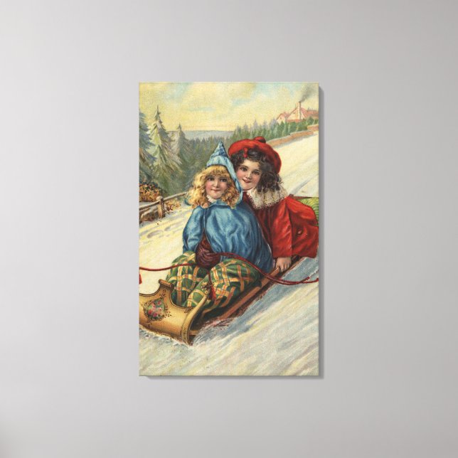 Lienzo ChristmasTwo Little Girls Sledding (Anverso)