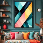 Lienzo Chromatic Dynamics<br><div class="desc">An explosion of colors and shapes in this modern geometric art. Vibrant tones of turquoise,  pink,  and yellow cross in bold diagonals,  creating depth and energy. Ideal for creative environments seeking modernity and visual impact with clean and sophisticated design.</div>