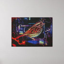 Lienzo Ciberpunk Sparrow en Neon Cityscape