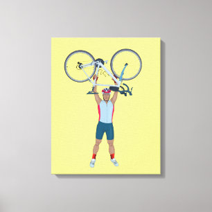 Lienzo Ciclistas levantando una bicicleta