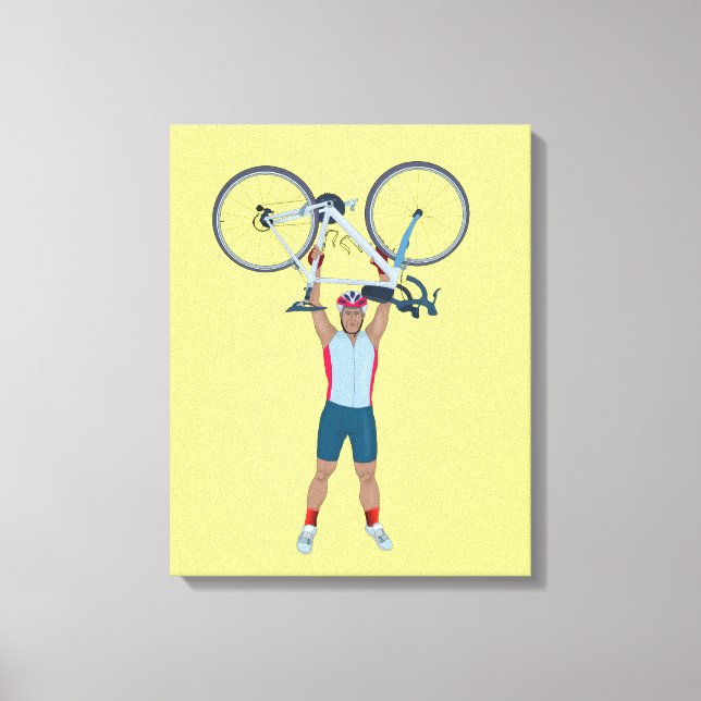 Lienzo Ciclistas levantando una bicicleta (Anverso)