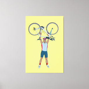 Lienzo Ciclistas levantando una bicicleta