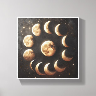 Lienzo Ciclo de Fases Lunares Celestiales - Oro Místico y