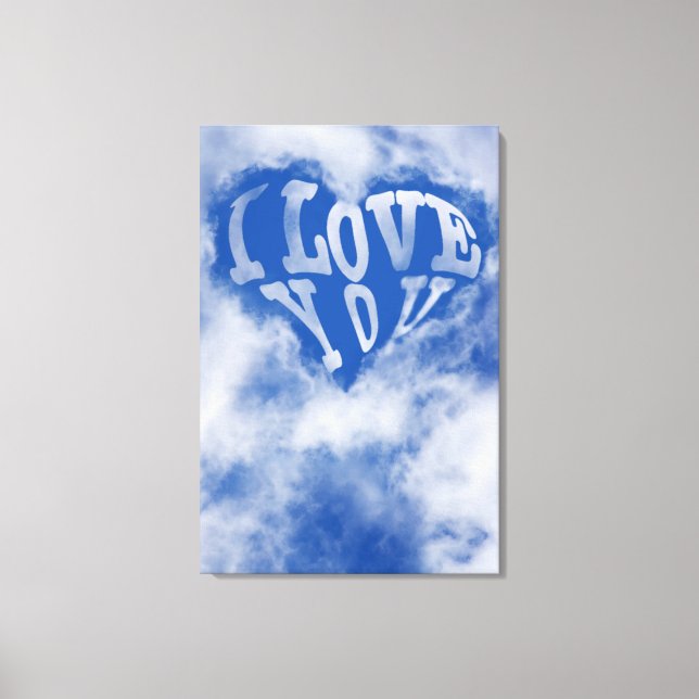 Lienzo Cielo azul corazón rodeado de nube. Te amo (Anverso)