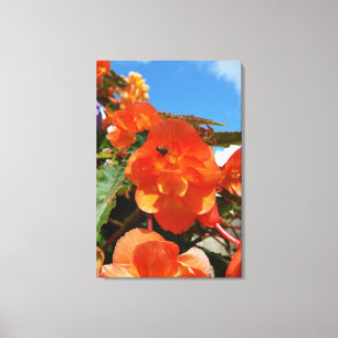 Lienzo cielo, flores y abeja