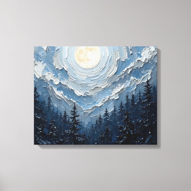 Lienzo Cielo iluminado por luna sobre bosque premium Wal  (Anverso)