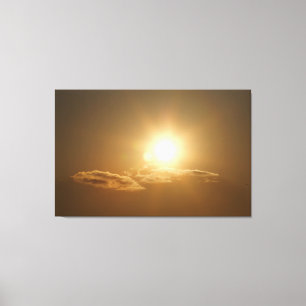 Lienzo Cielo naranja con sol y nubes