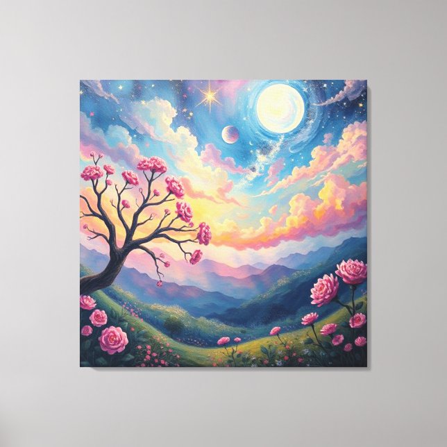 Lienzo Cielo nocturno encantado sobre el valle de Blossom (Anverso)