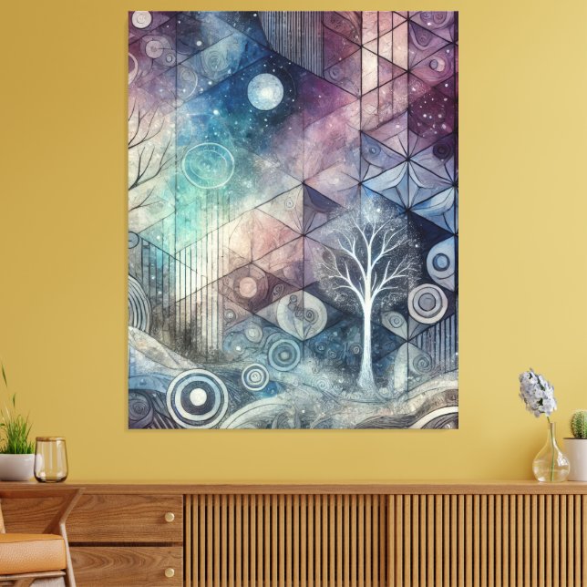 Lienzo Cielo Nocturno Místico con Patrones Geométricos y  (Insitu (Sala de estar))