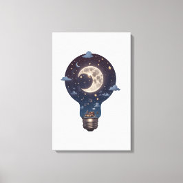 Lienzo Cielo Nocturno y Cabaña Dentro de una Bombilla
