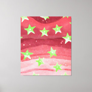 Lienzo cielo rojo con estrellas