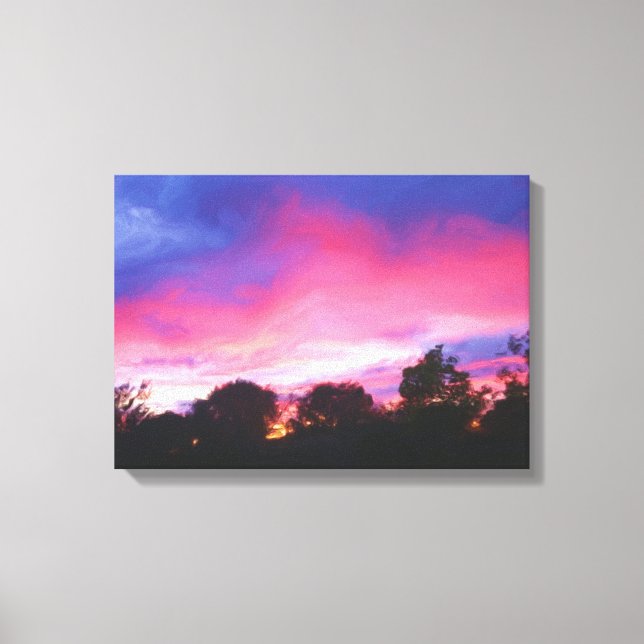 Lienzo Cielo rosa y azul en la pintura al óleo del atarde (Anverso)