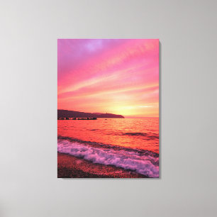 Lienzo Cielo rosa y naranja hermosa puesta de sol sobre e