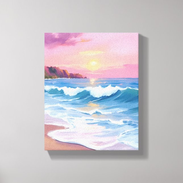 Lienzo Cielos pastel rosa | olas de playa de acuarela oce (Anverso)