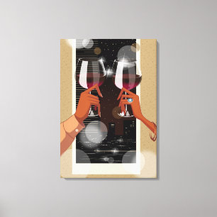 Lienzo Cierre de una pareja en tostadas con copas de vino