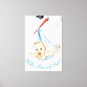 Lienzo Cigüeña Llevando Bebé - Dibujo Animado - Personali