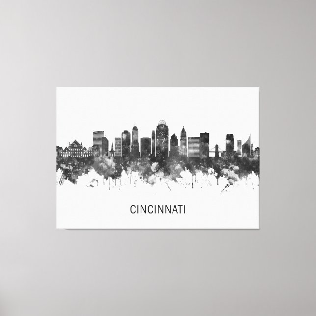 Lienzo Cincinnati Ohio Skyline BW (Anverso)