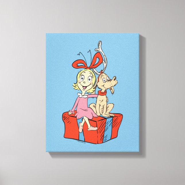 Lienzo Cindy Lou Who y Max en un regalo (Anverso)