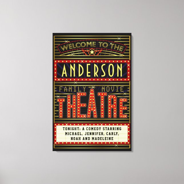 Lienzo Cine residencial Marquee de Movie Theater | Nombre (Anverso)