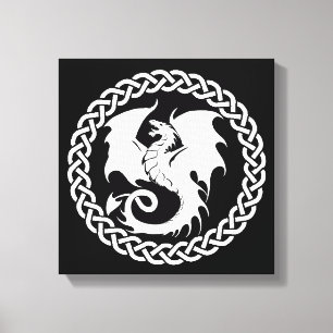 Lienzo Círculo celta Dragon Blanco negro