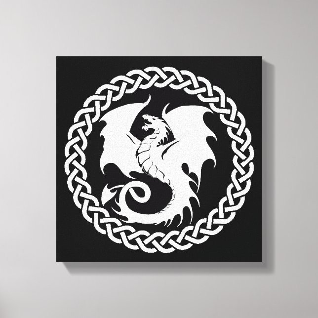 Lienzo Círculo celta Dragon Blanco negro (Anverso)